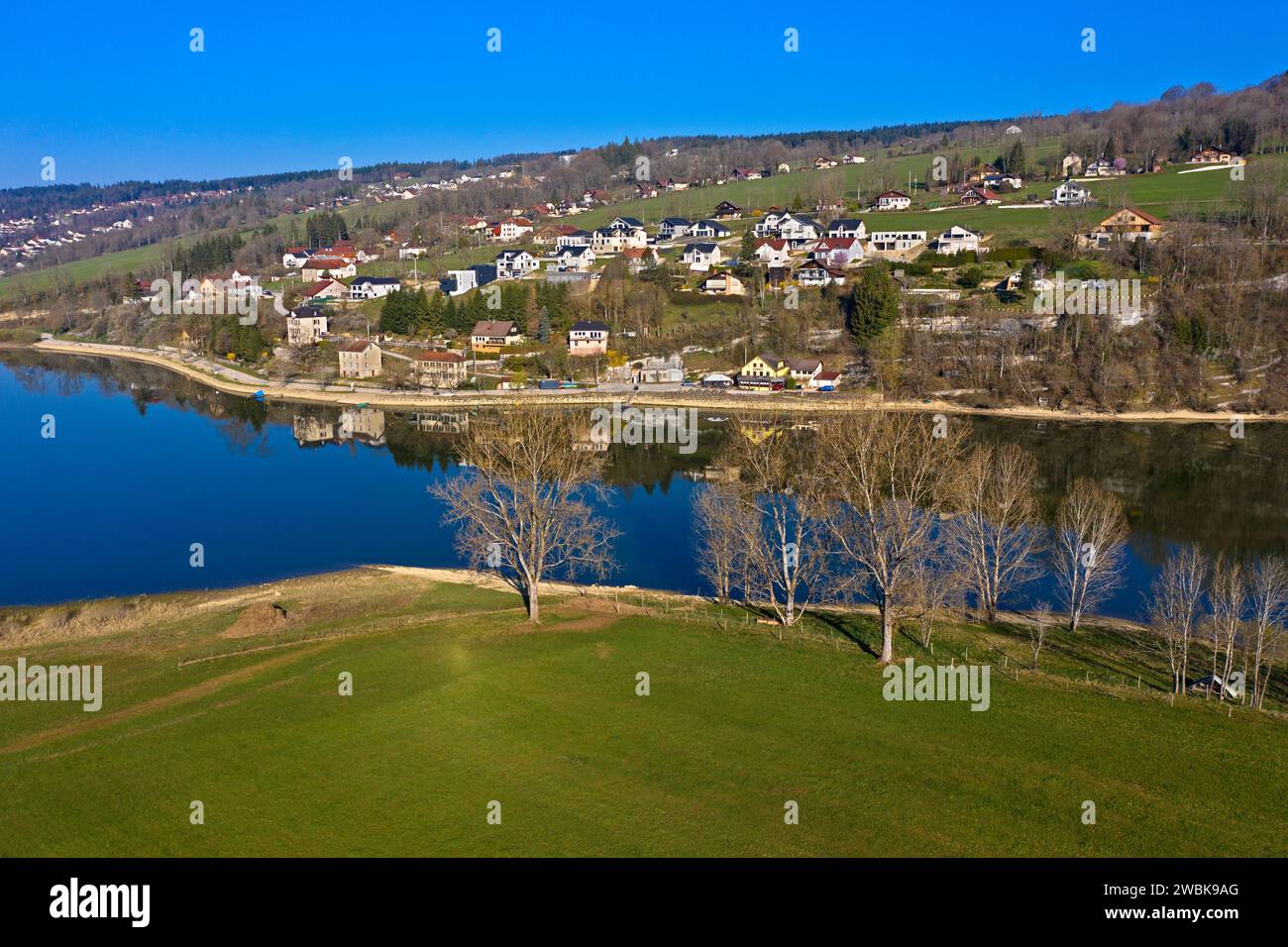 The hamlet of Chaillexon in the French commune of Villers-le-Lac on the banks of the border river Doubs, Département Doubs, France Stock Photo