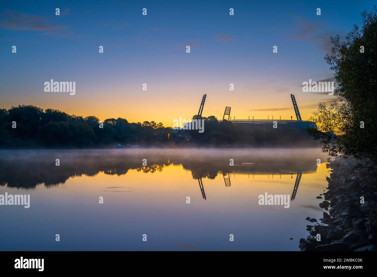 Weserstadion on a foggy autumn morning in Bremen, Germany Stock Photo