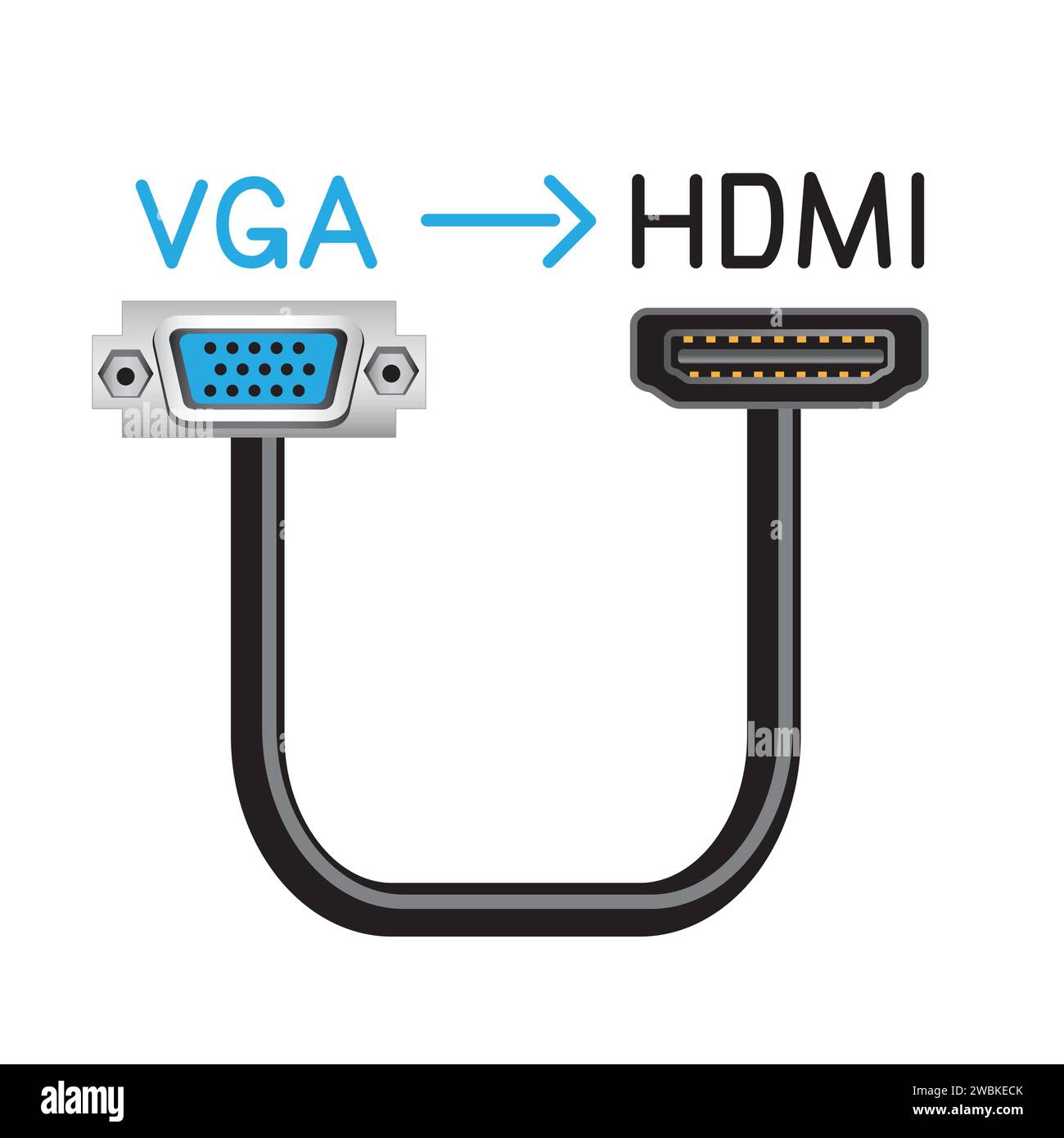 VGA to HDMI hardware interface cable Stock Vector
