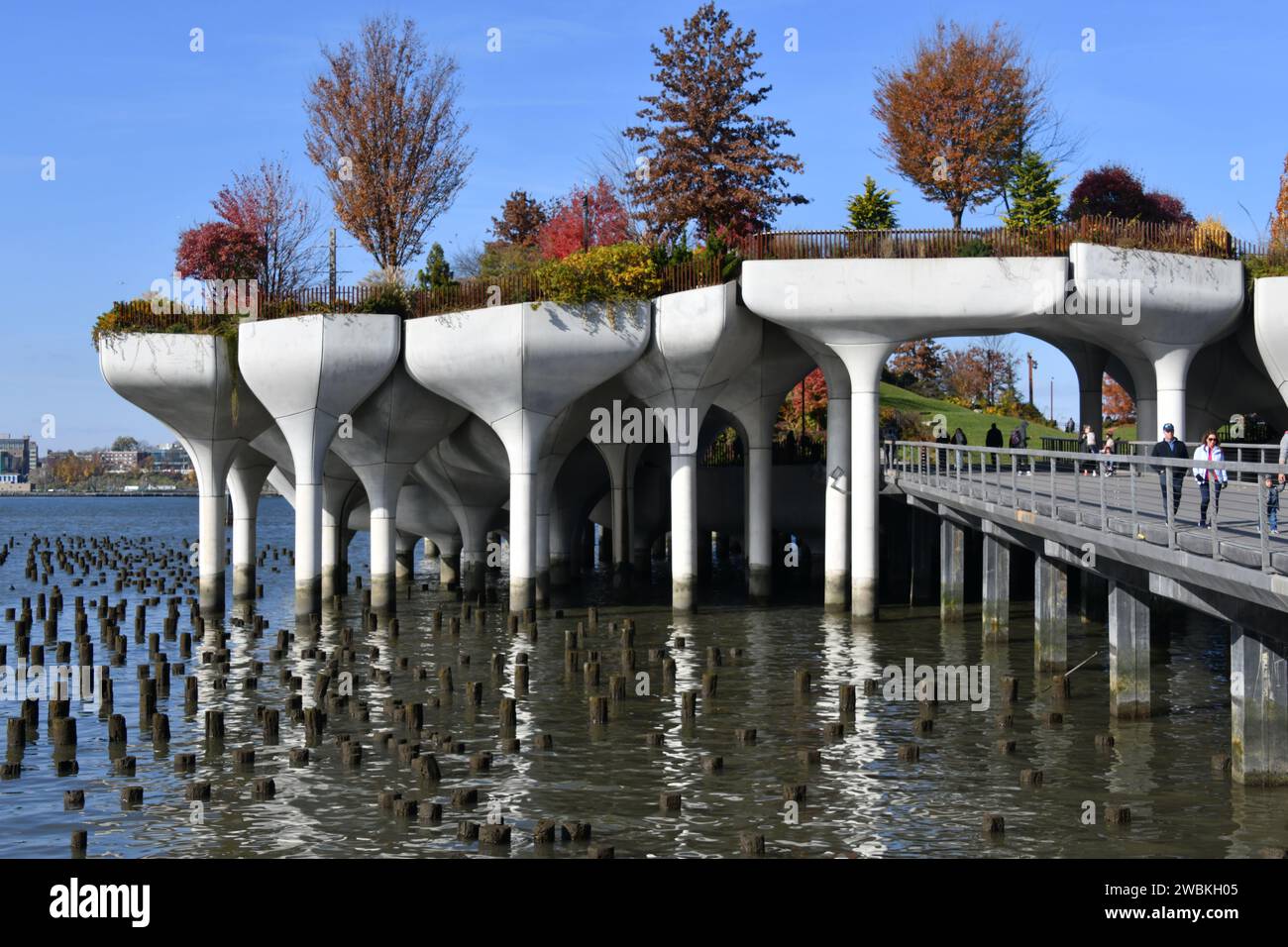 Built on the remnants of the old Pier 54, Little Island Park on the Hudson River in Manhattan, New York City USA Stock Photo