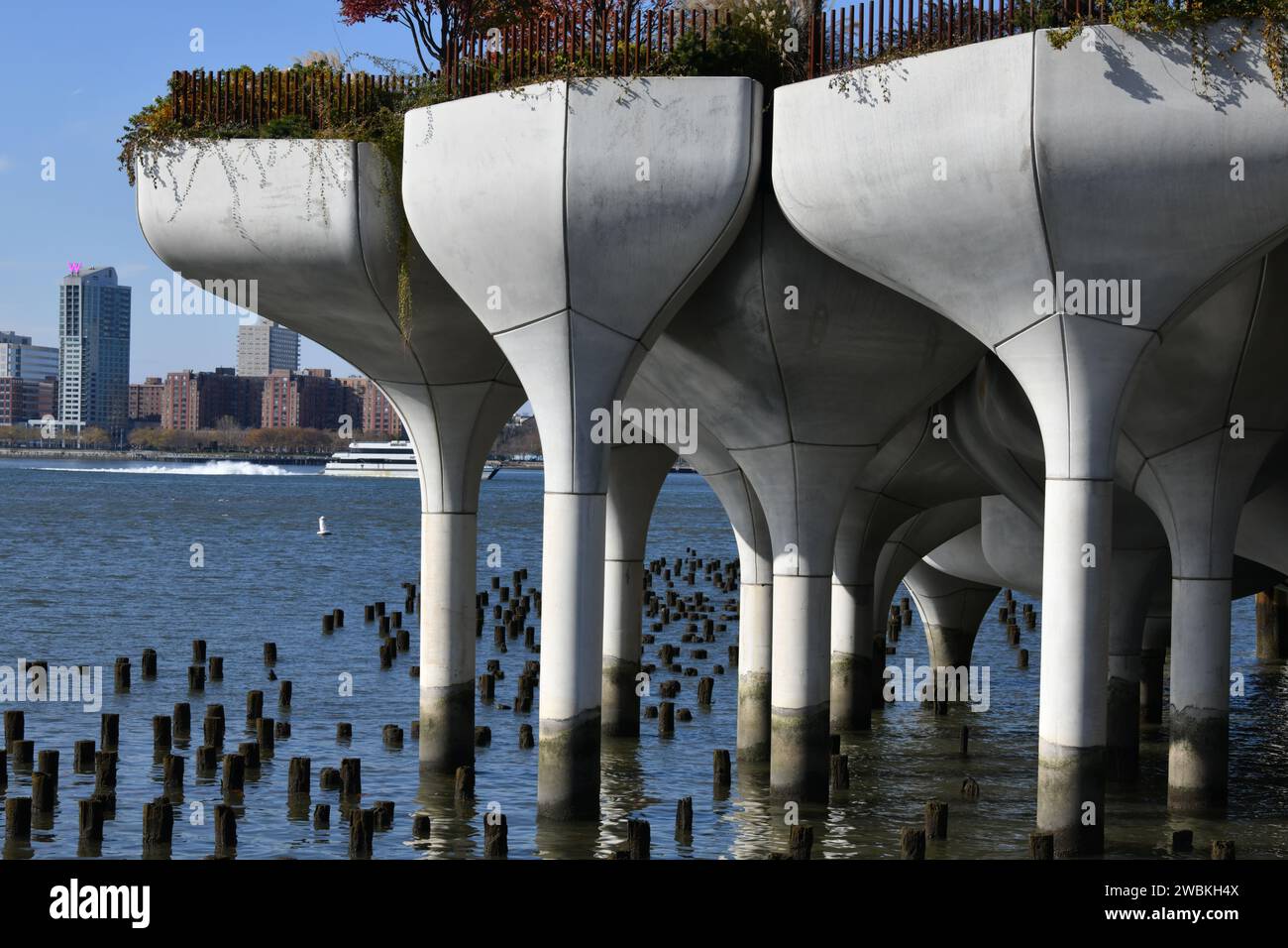 Built on the remnants of the old Pier 54, Little Island Park on the Hudson River in Manhattan, New York City USA Stock Photo