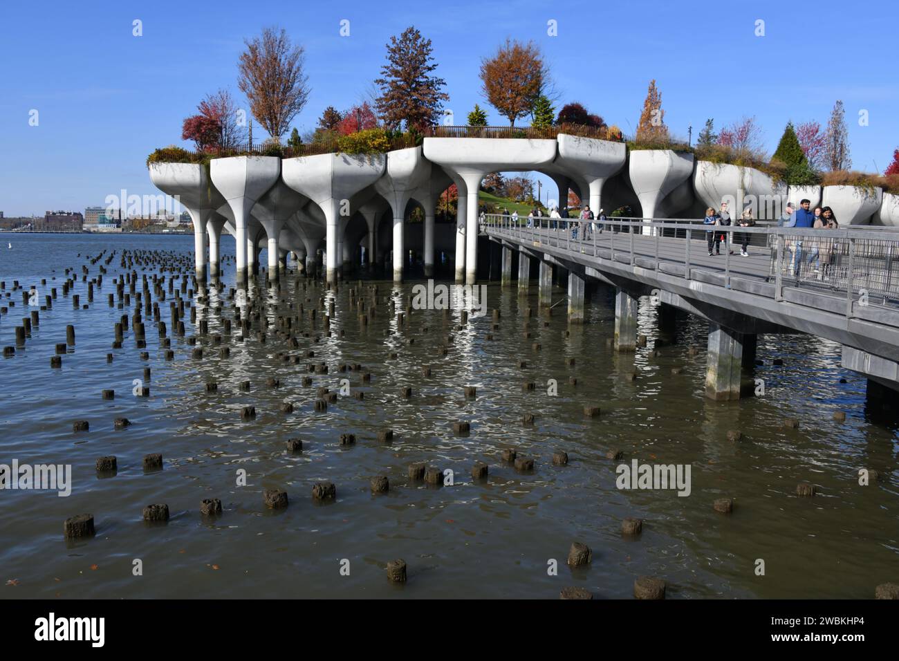 Built on the remnants of the old Pier 54, Little Island Park on the Hudson River in Manhattan, New York City USA Stock Photo