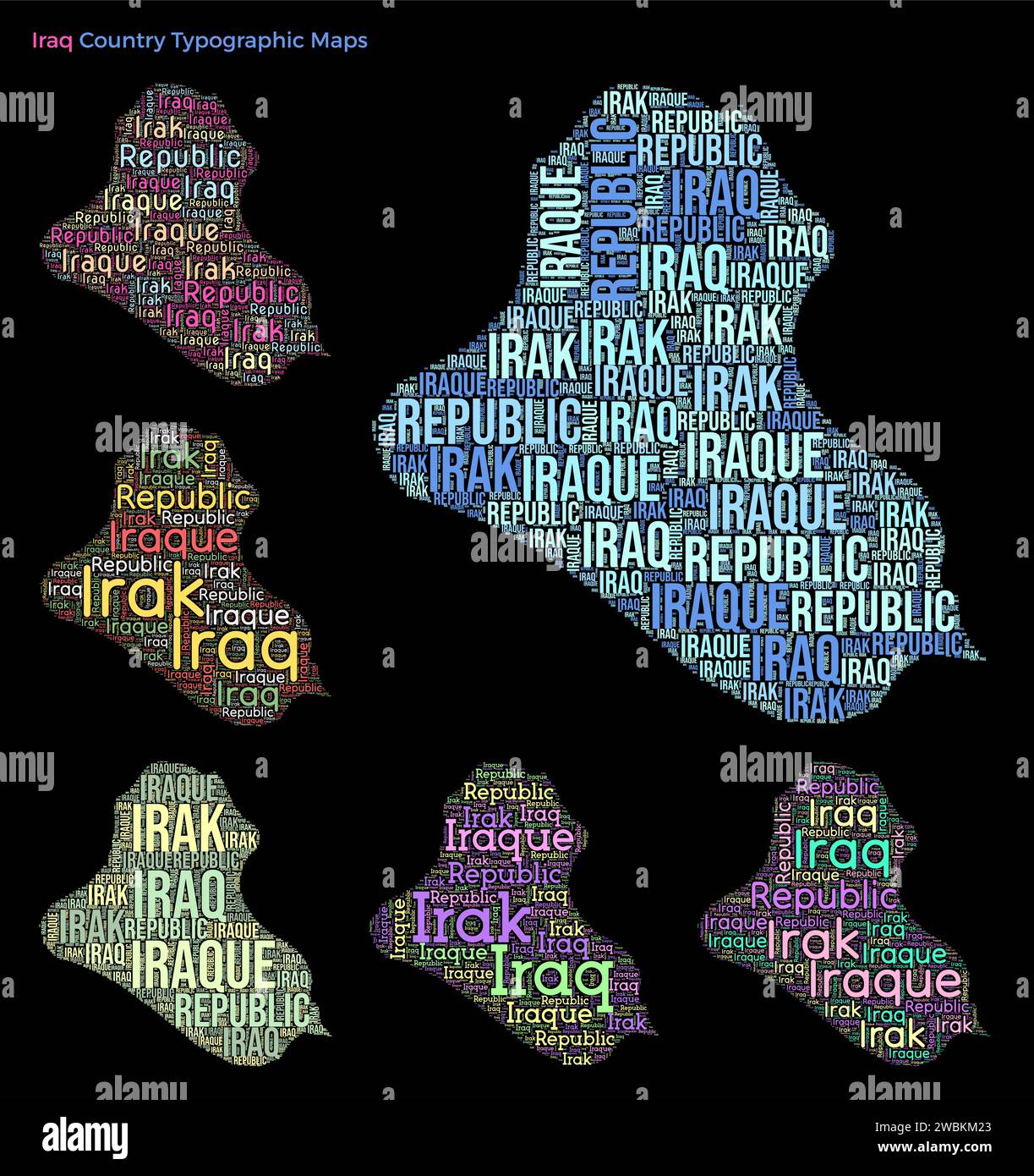 Republic of Iraq. Set of typography style country illustrations