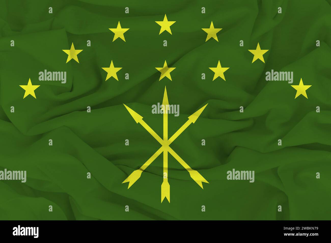 Flag of Adygea, Fabric flag of Adygea. Adygea National Flag, Fabric and Texture Flag Image of Adygea. Stock Photo