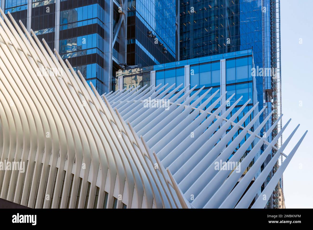 New York, USA - March 9, 2020: Architectonic details from One World Trade Center Transportation Hub, (Westfield World Trade Center) Stock Photo