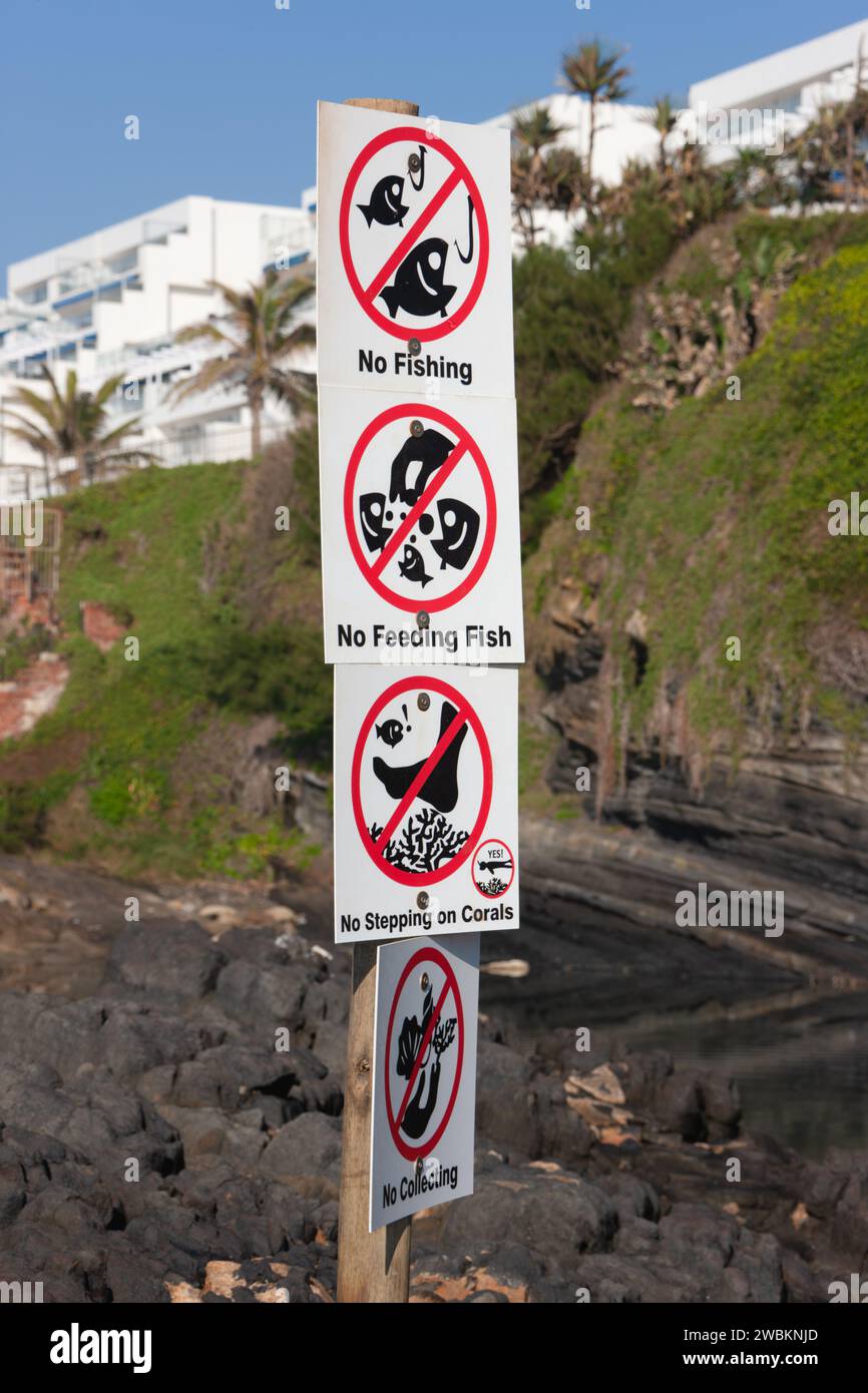 warning sign on the beach, on Ballito Bay, Durban Stock Photo