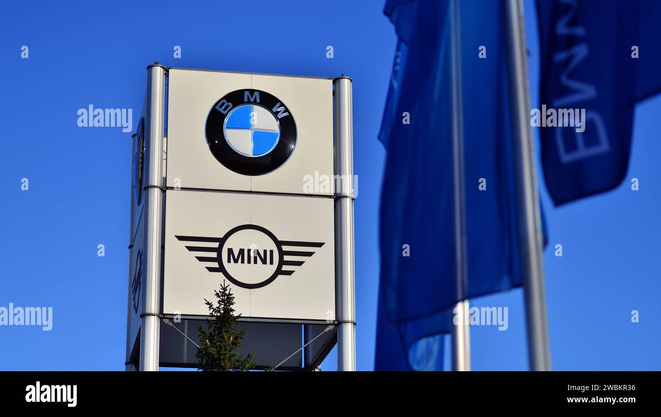 Warsaw, Poland. 9 January 2024. BMW and Mini logo at a BMW car