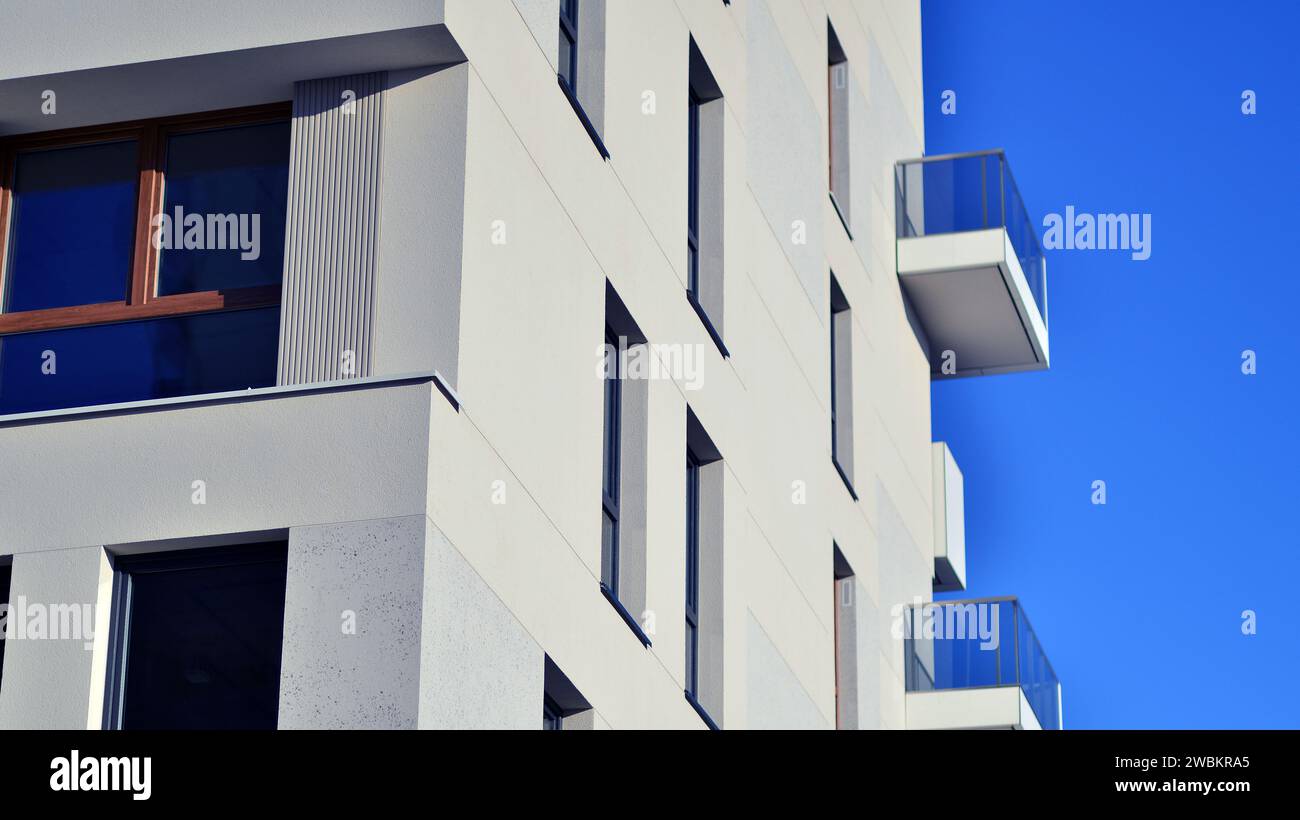 Residential area with modern apartment building. Facade of a modern ...