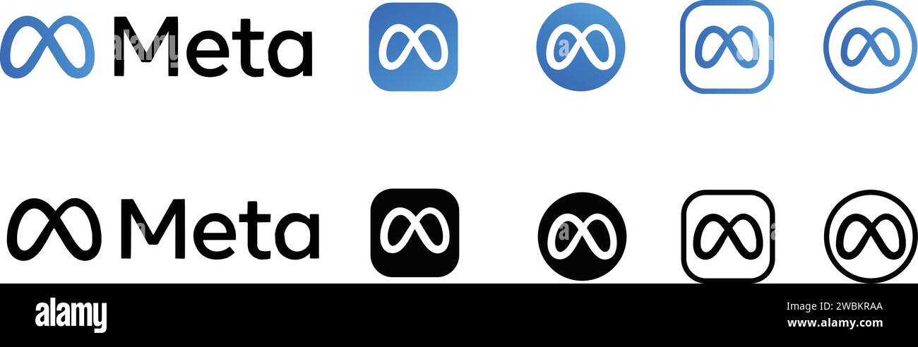 Meta icon logo vector set. Social media technology company. Logotype app sign symbol. Stock Vector
