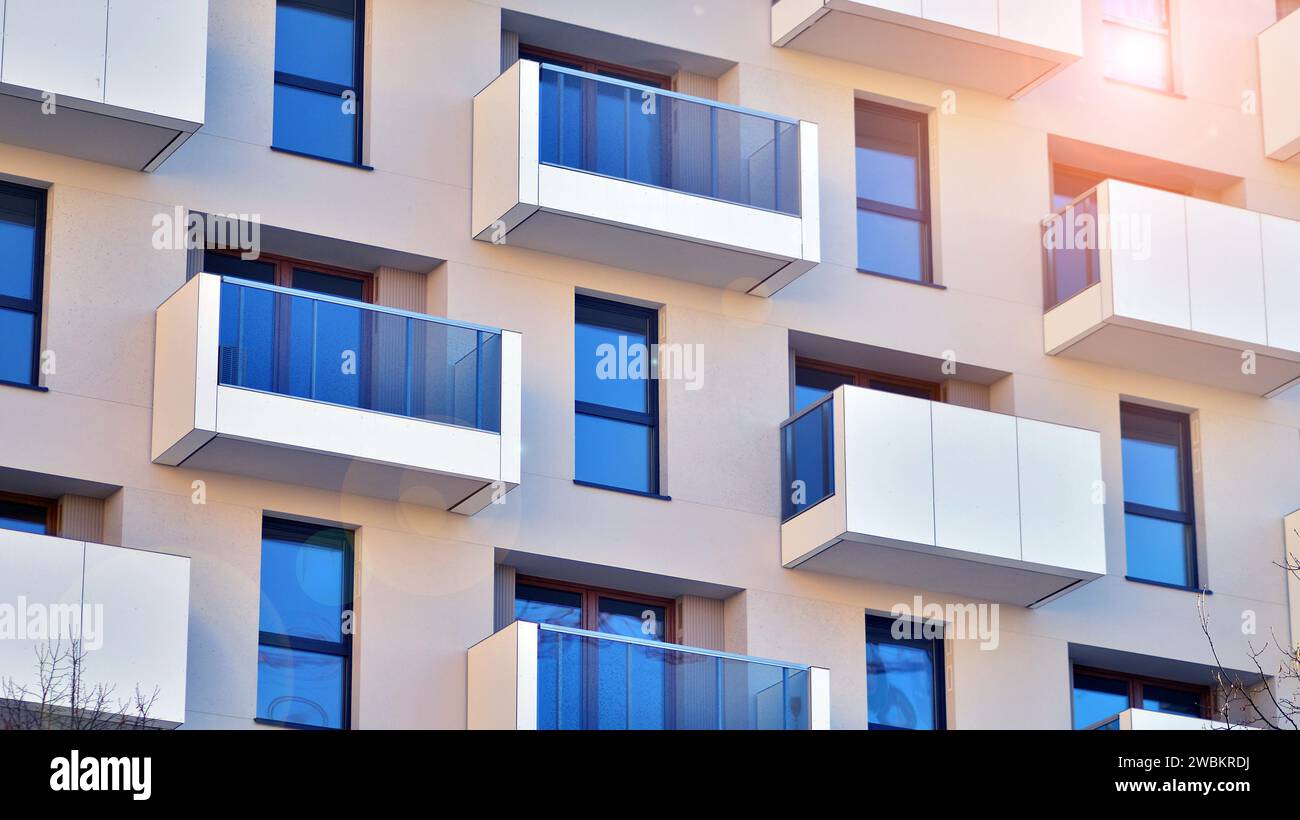 Residential area with modern apartment building. Facade of a modern ...