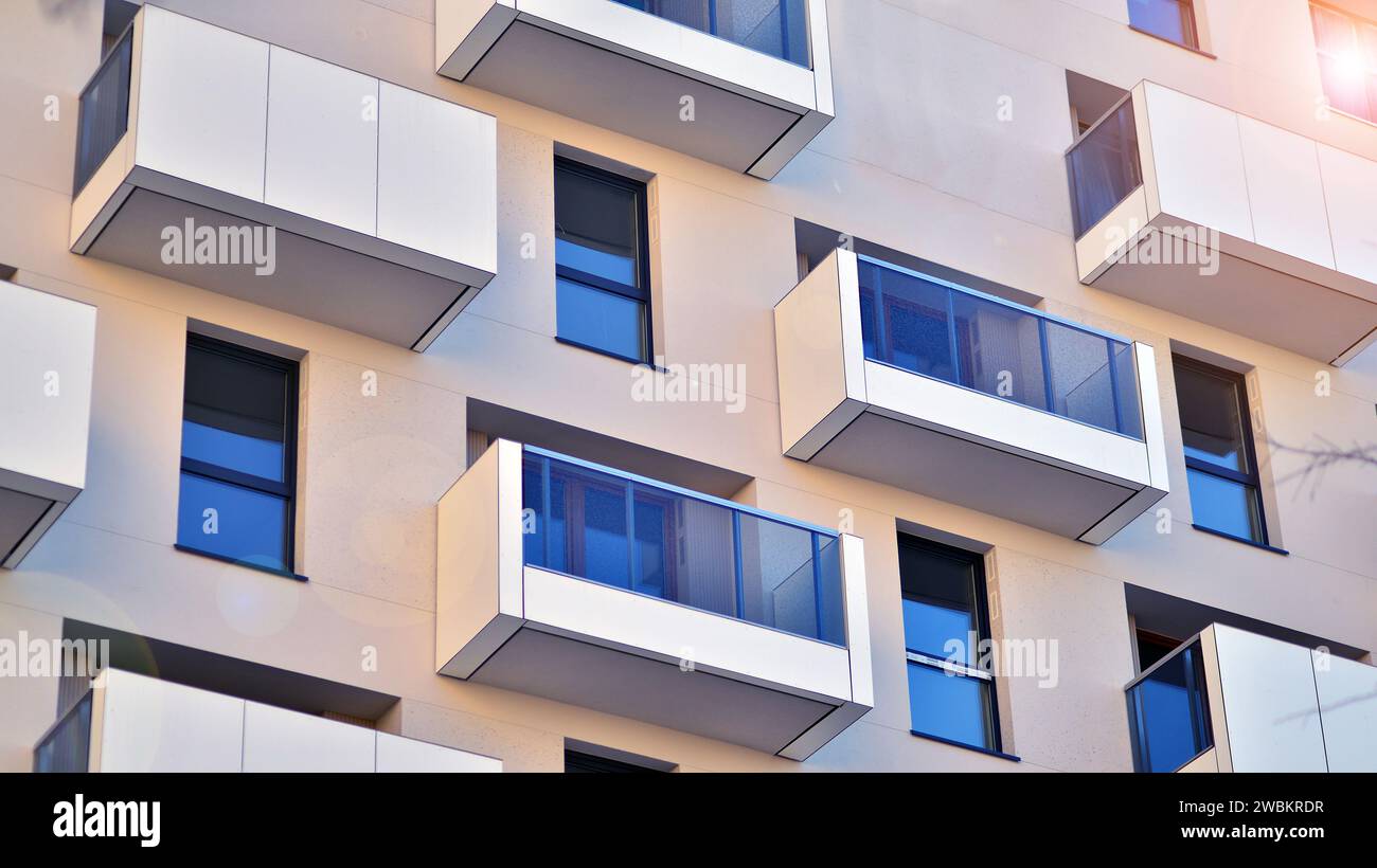 Residential area with modern apartment building. Facade of a modern ...