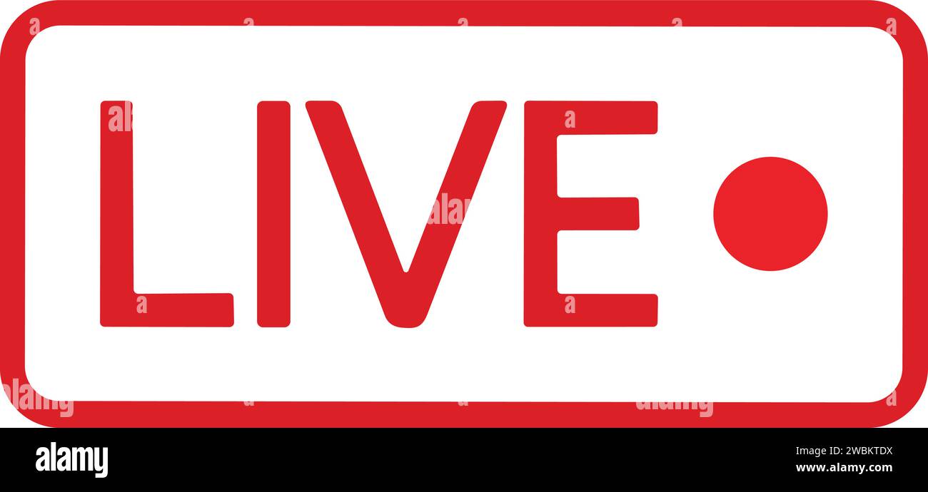 Live streaming icon. Red symbol and button of live streaming, broadcasting, online stream. Lower third template for tv, shows, movie and live performa Stock Vector