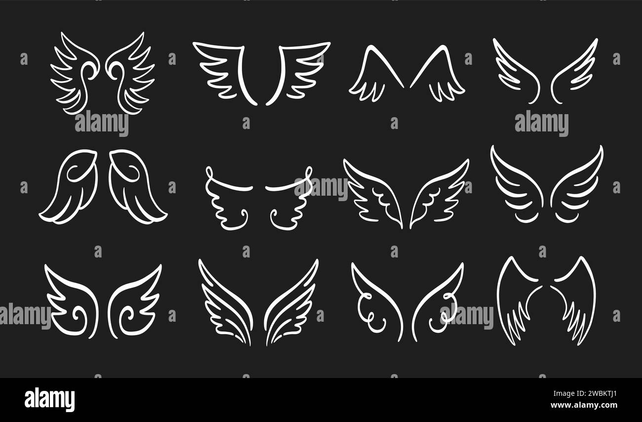 Heraldic Angel wings vintage set. Hand drawn logo Stock Vector Image ...