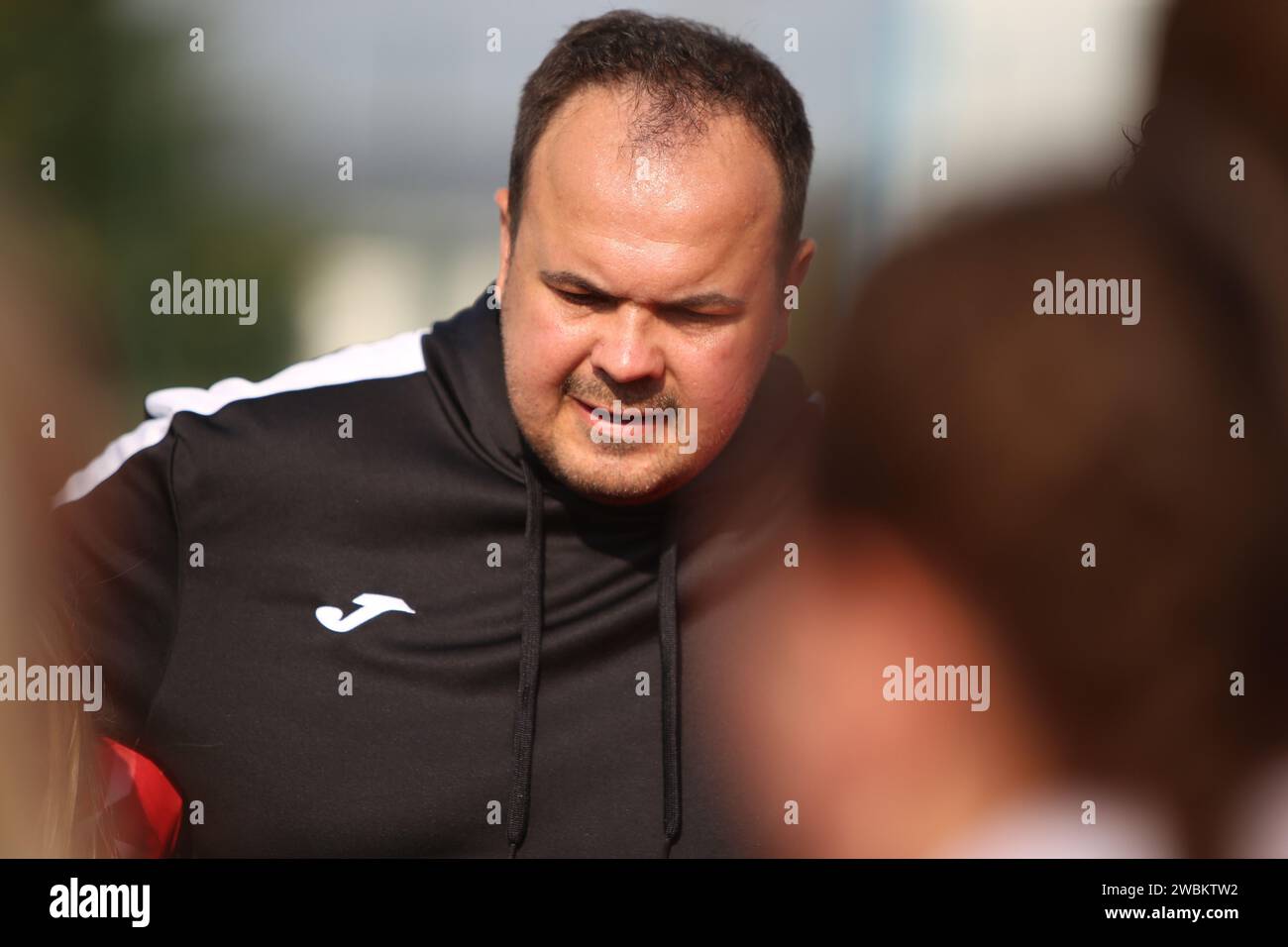 Ocean Park, Cardiff, South Wales, United Kingdom. SEPTEMBER 10TH 2023. Cardiff City Ladies voulenteer Joshua Evans after a FA National Southern Premie Stock Photo