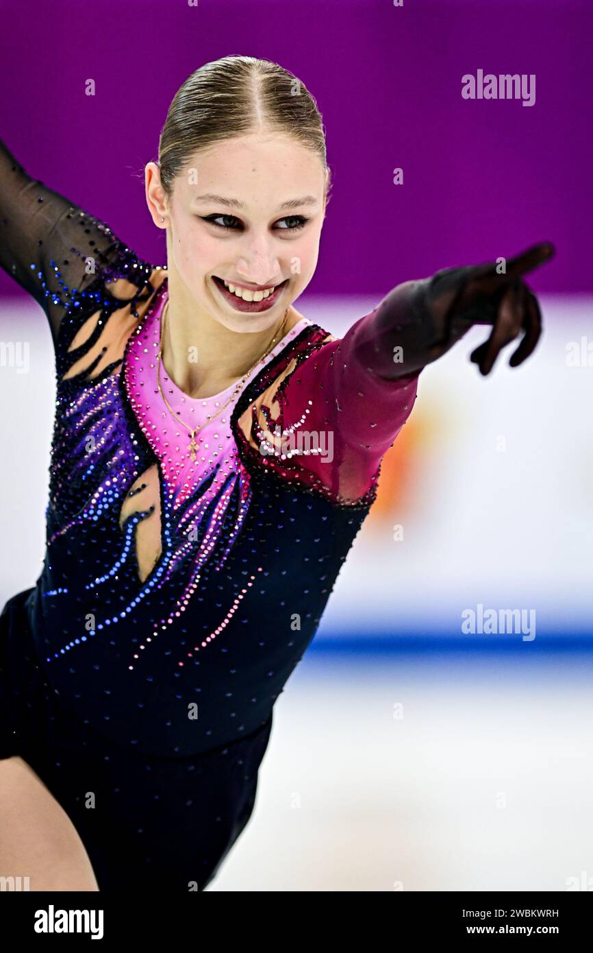 Sofja STEPCENKO (LAT), during Women Short Program, at the ISU European Figure Skating