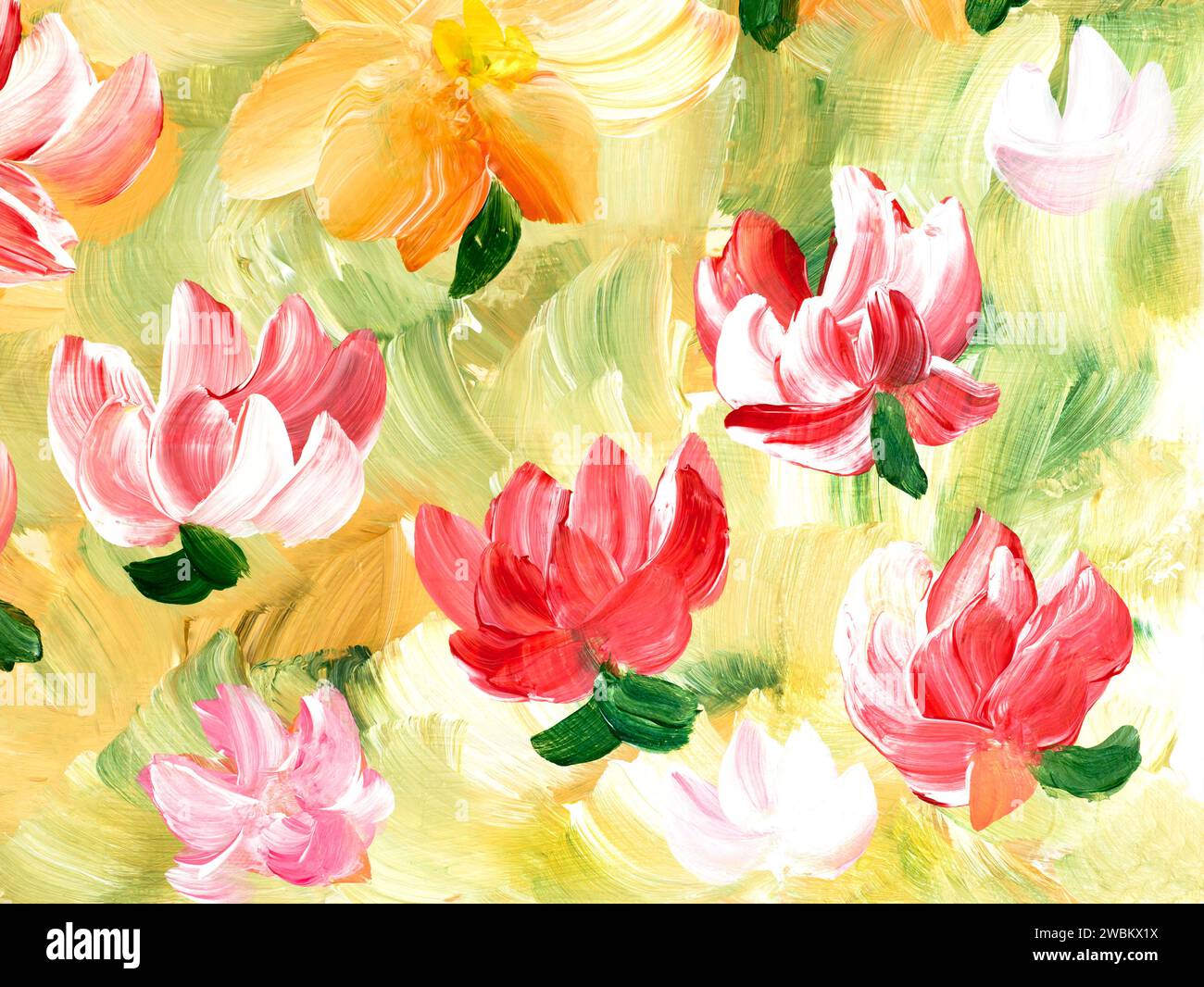 Abstract red flowers, original hand drawn, impressionism style, color ...
