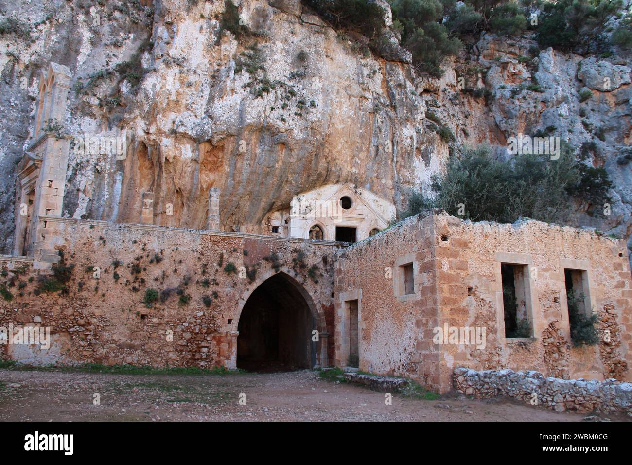 ruined orthodox monastery (katholiko) in crete in greece Stock Photo