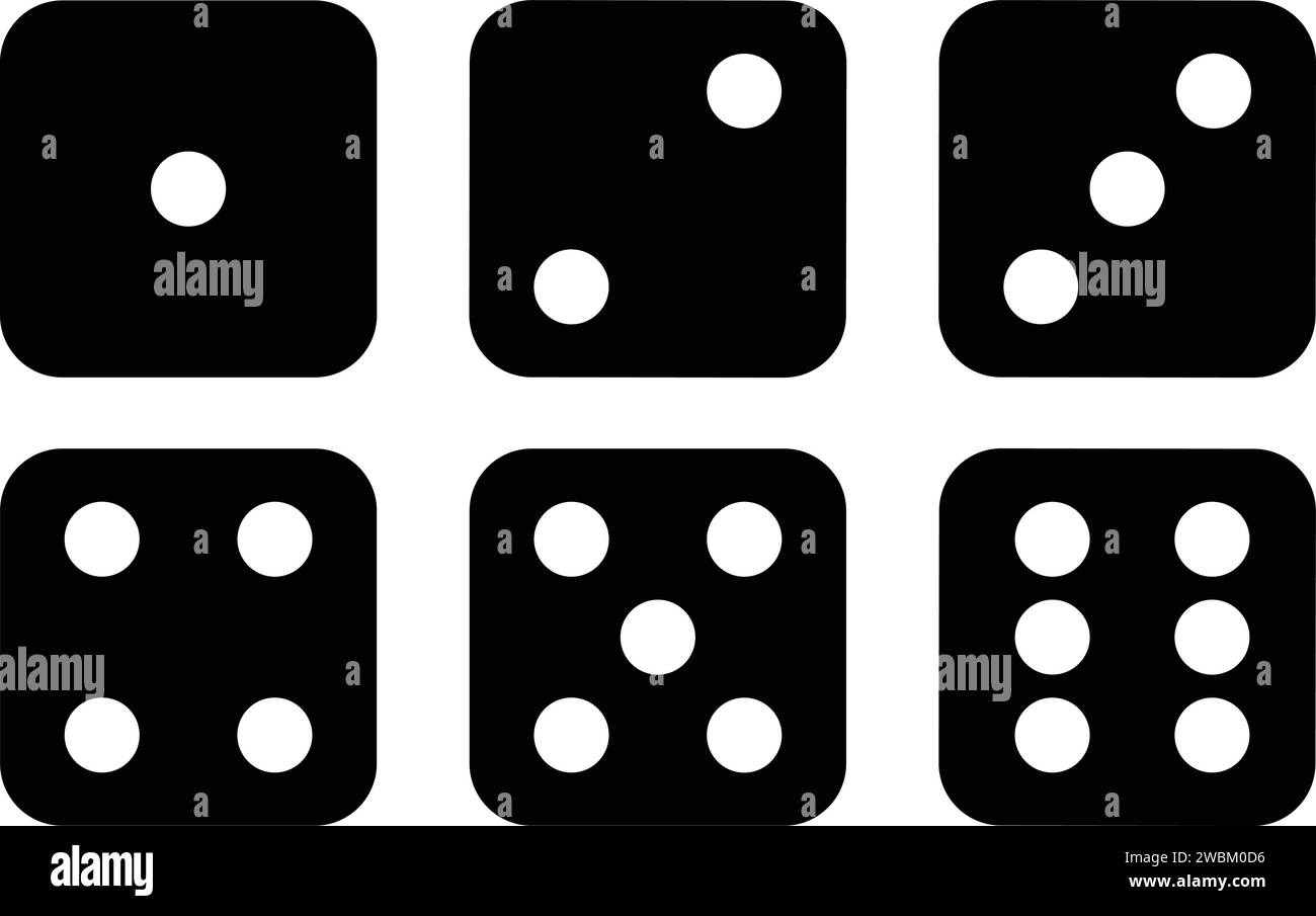 Game dice. Set of Ludo game dice collection. Dice in a flat design from one to six. monochrome dices Vector illustration Stock Vector