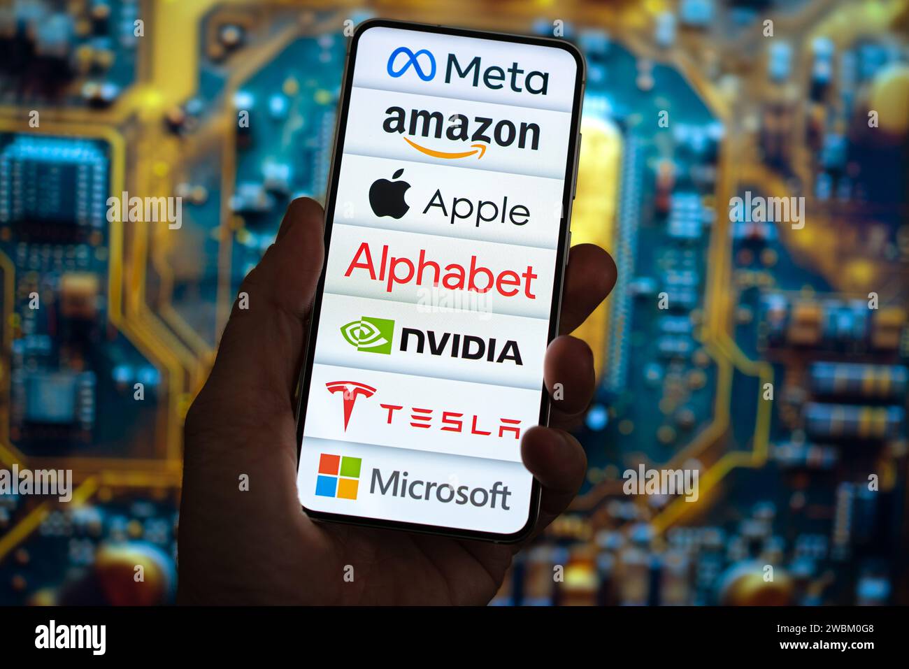 The magnificent seven in big tech. Biggest US technology companies Stock Photo