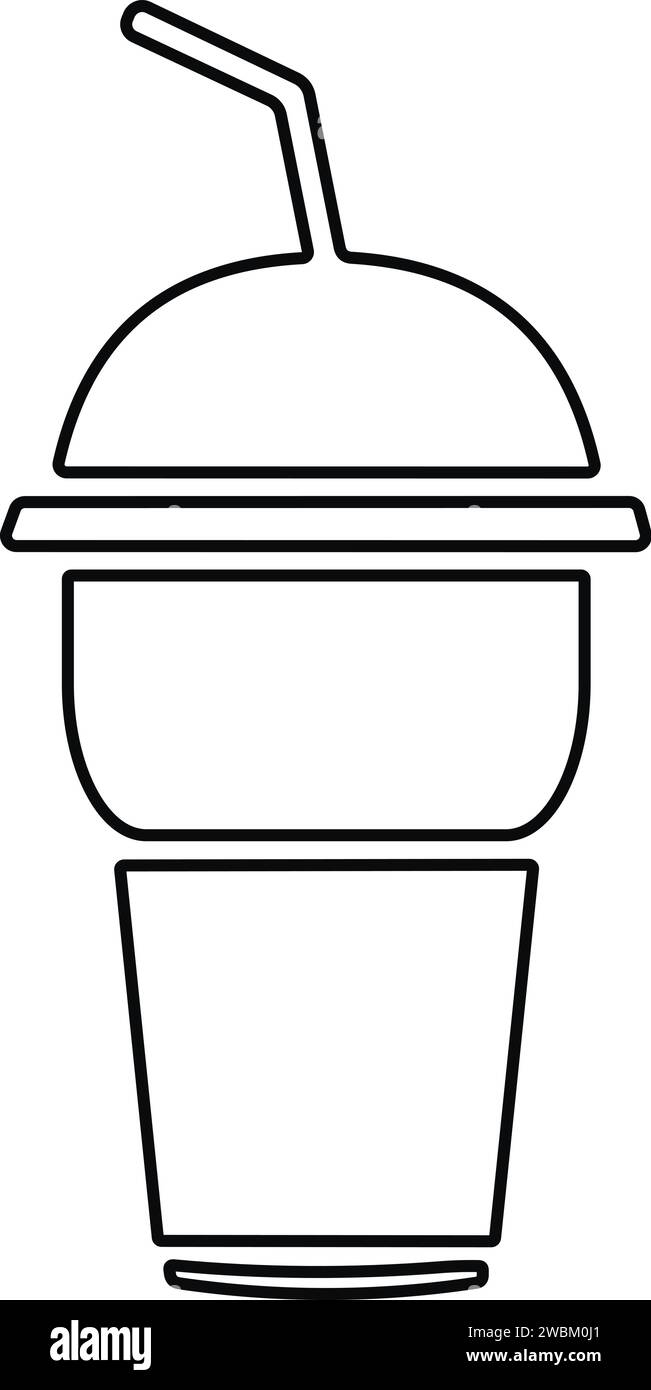 Disposable plastic coffee or tea cup or glass with straw icon vector. cold drink glass in line style. Stock Vector