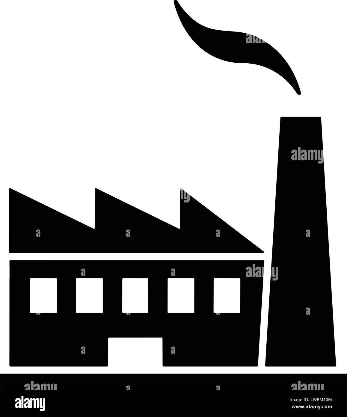 Factory icon. Vector industrial building pictogram. Black silhouette and flat of manufacturing. Contains such Icon as Truck Terminal, Power Station, M Stock Vector
