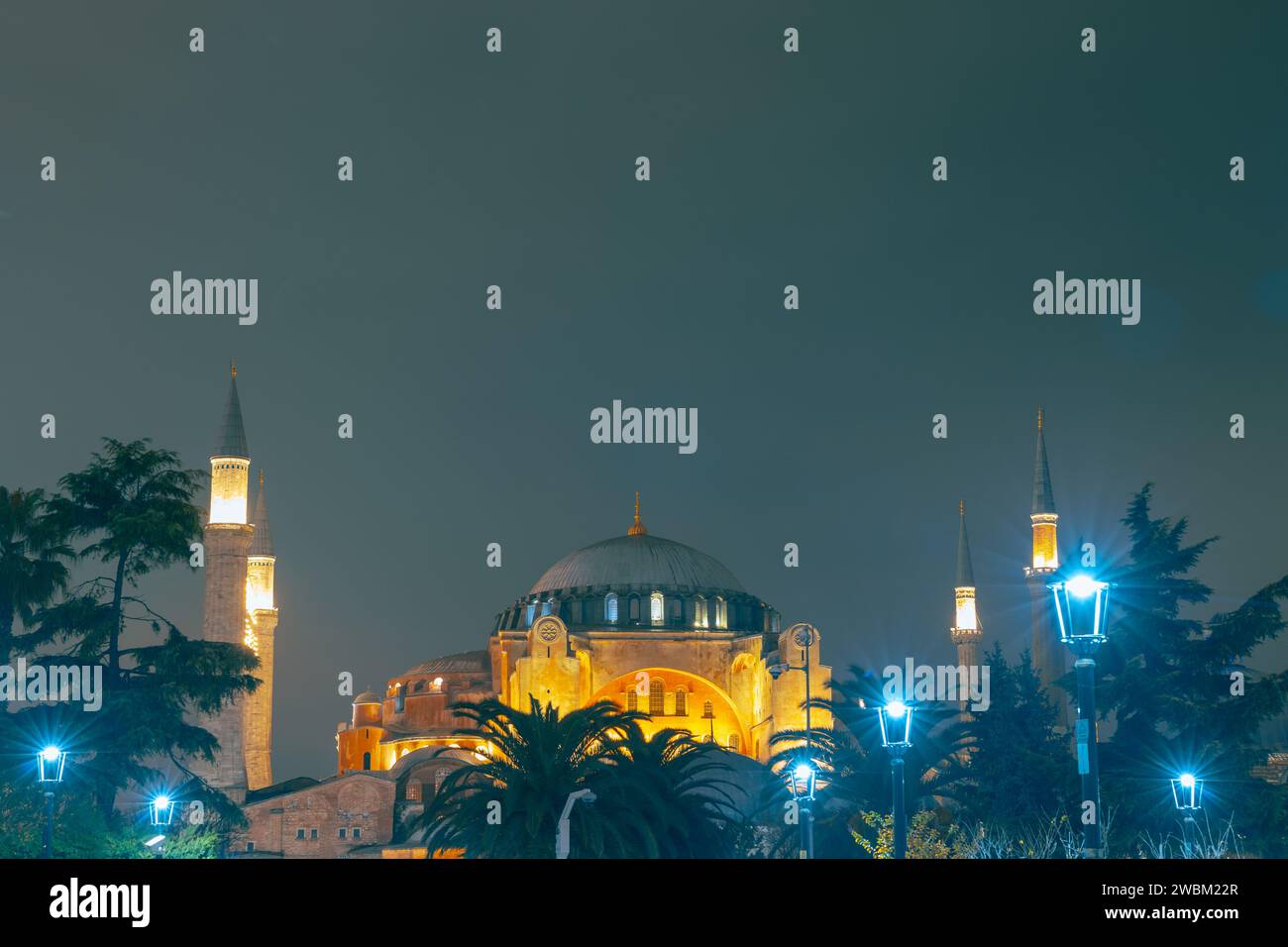 Ayasofya-i Kebir Camii or Hagia Sophia at night. Ramadan or islamic concept background photo. Stock Photo