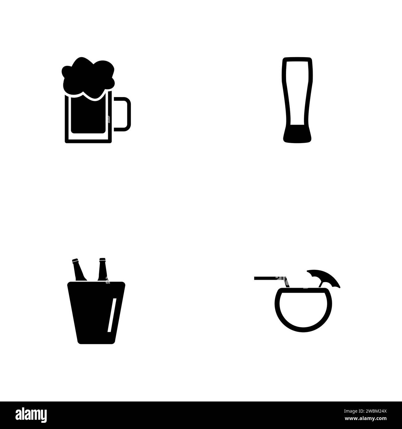 Alcoholic. A set of black four solid icons isolated on a white background. Stock Vector