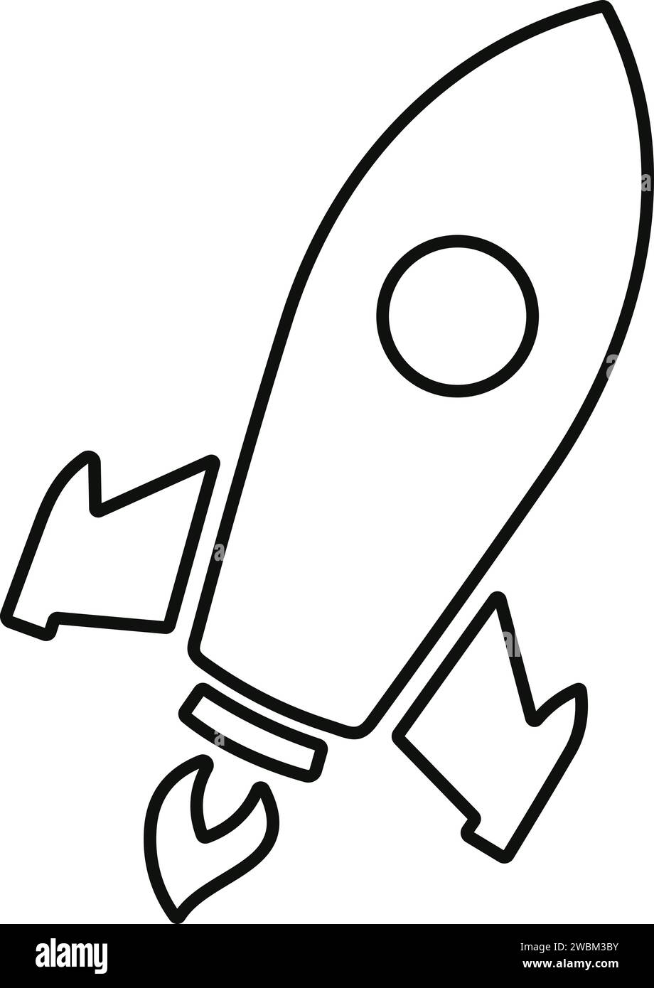 Spacecraft Rocket icon. Space ship launch icon. Rocket ship launch concept. Space rocket launch with fire. Rocket simple icon line style stock vector. Stock Vector