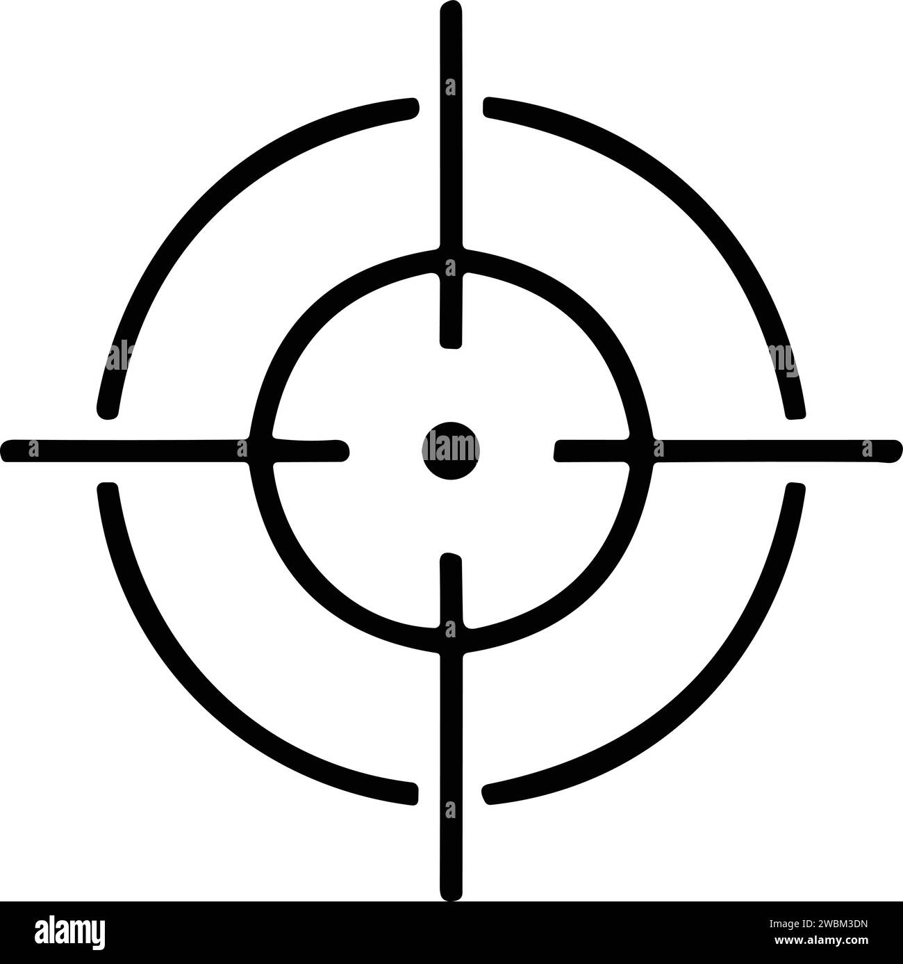 Target and destination. Target and aim, targeting and aiming. Crosshair, gun sight vector icon. Bullseye, black target or aim symbol. Military rifle s Stock Vector