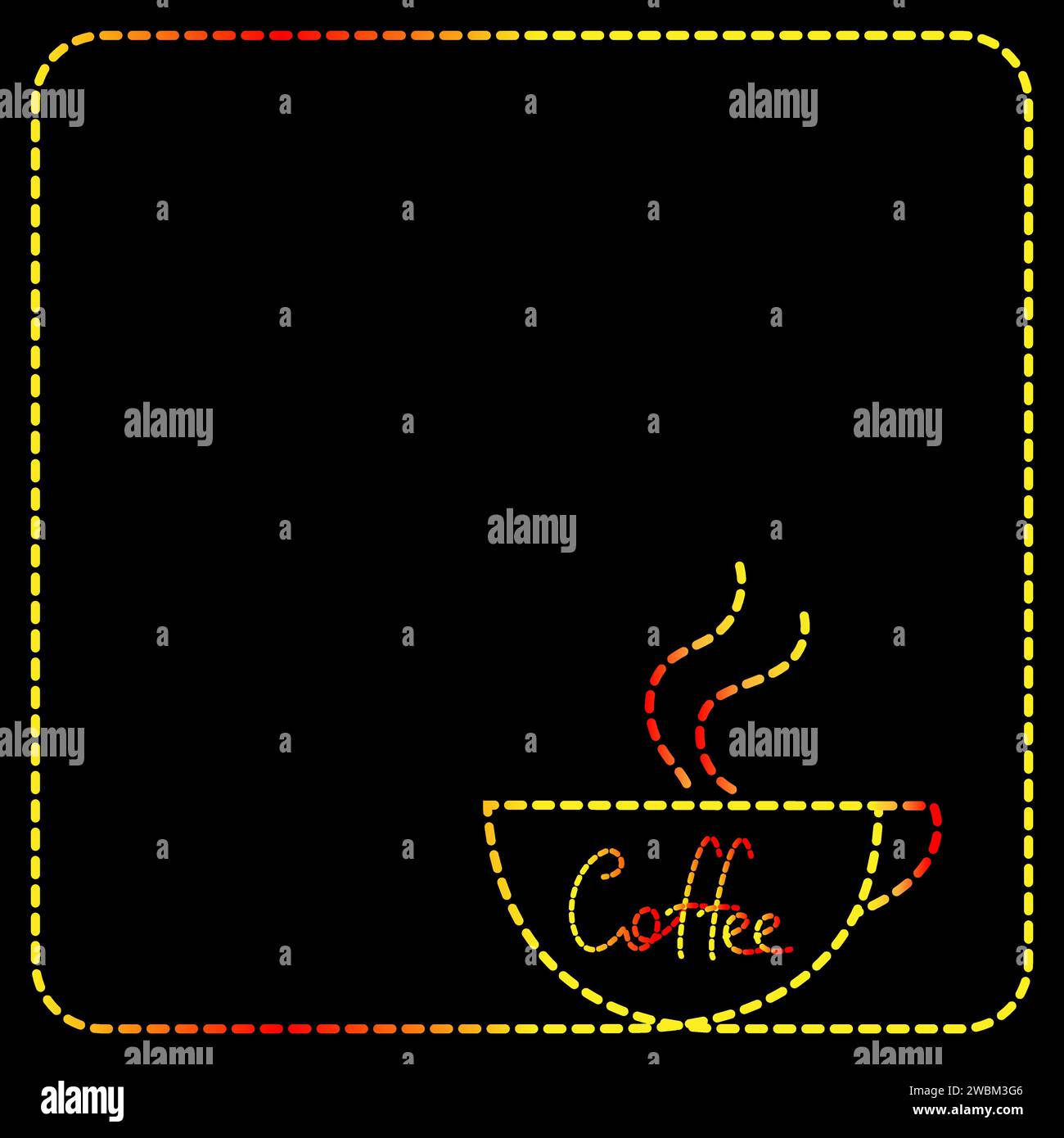 Coffee colored neon information frame with hot coffee cup vector design Stock Vector