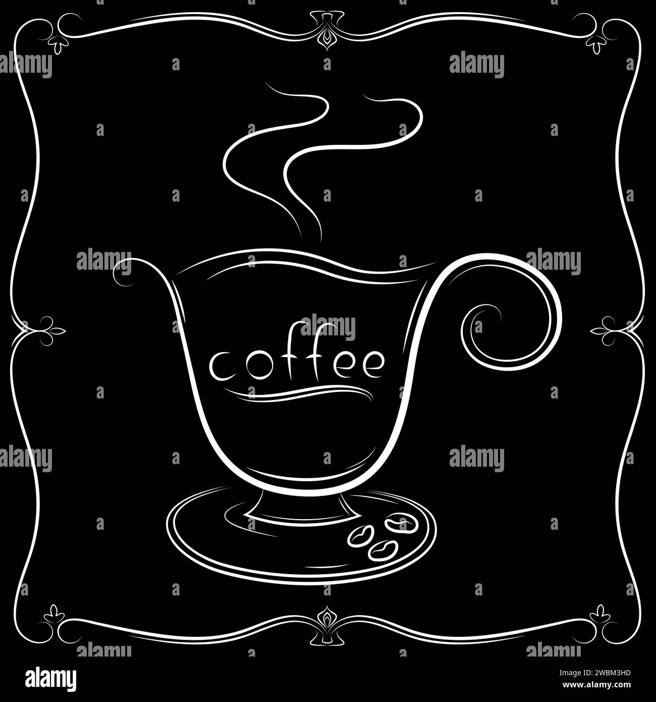 Coffee cup with steam in a decorative frame for logo, poster, banner, sign shop Stock Vector
