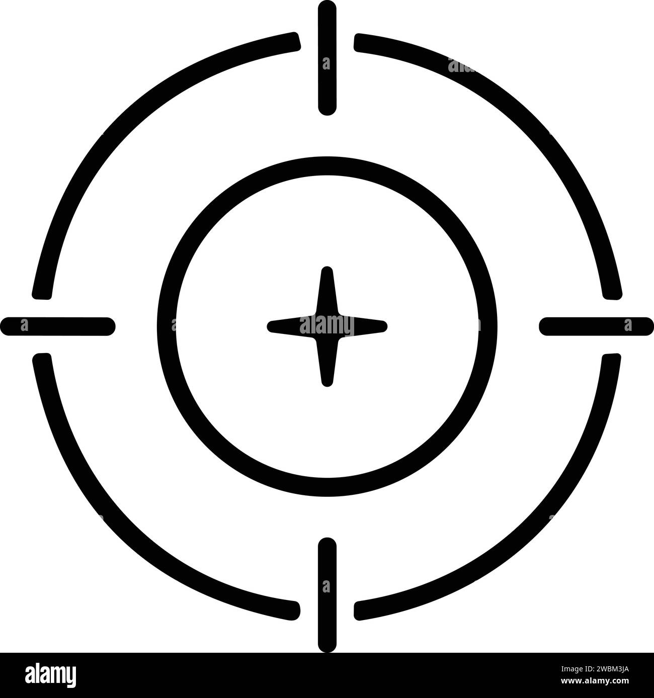 Target and destination. Target and aim, targeting and aiming. Crosshair, gun sight vector icon. Bullseye, black target or aim symbol. Military rifle s Stock Vector