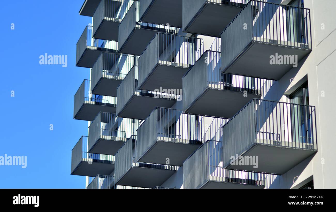 Residential area with modern apartment building. Facade of a modern ...