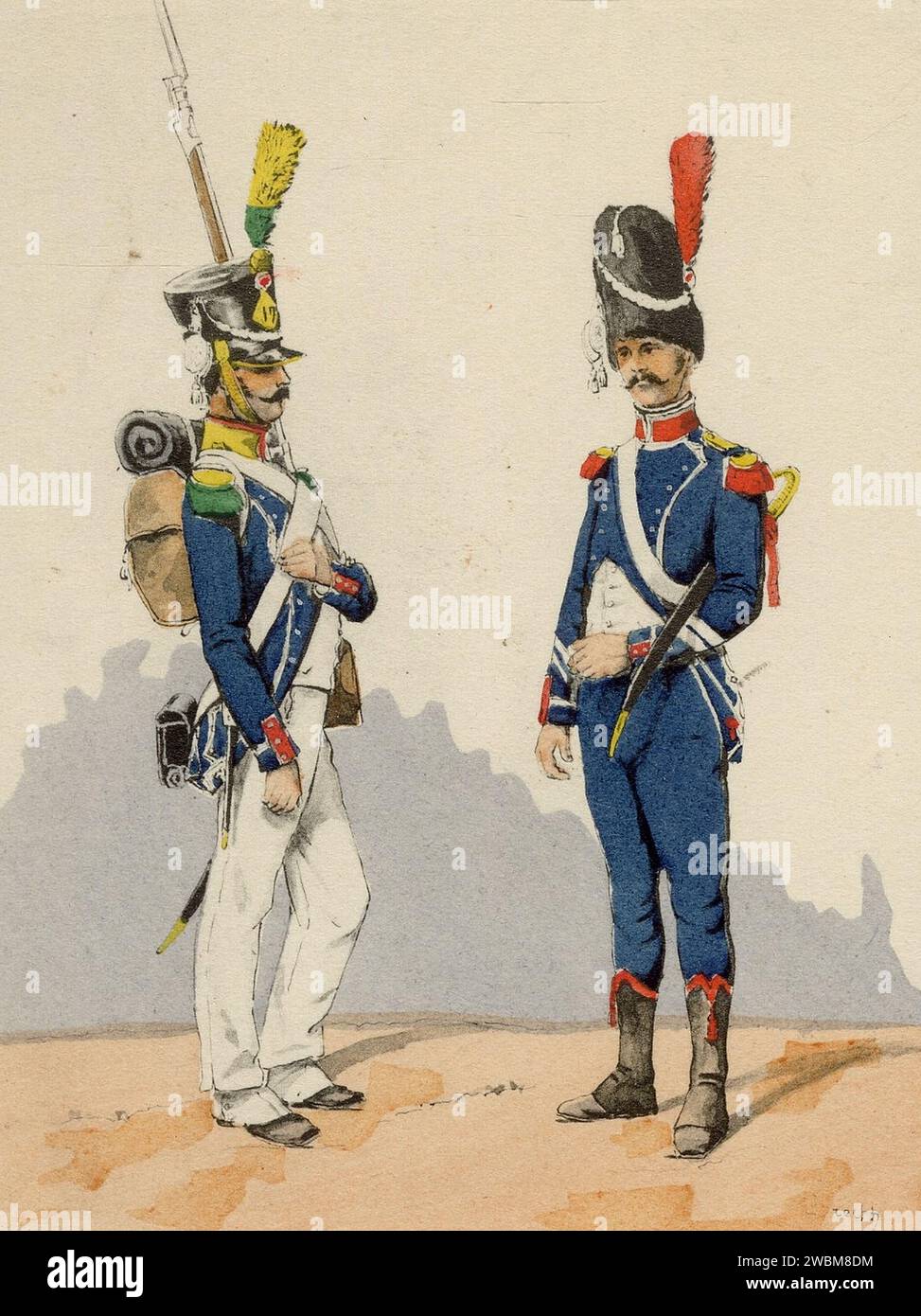 Le 17e Léger (suite et fin) 1809-1812 - Voltigeur, tenue de service d'été & Caporal de Carabiniers en Tenue de ville Stock Photo