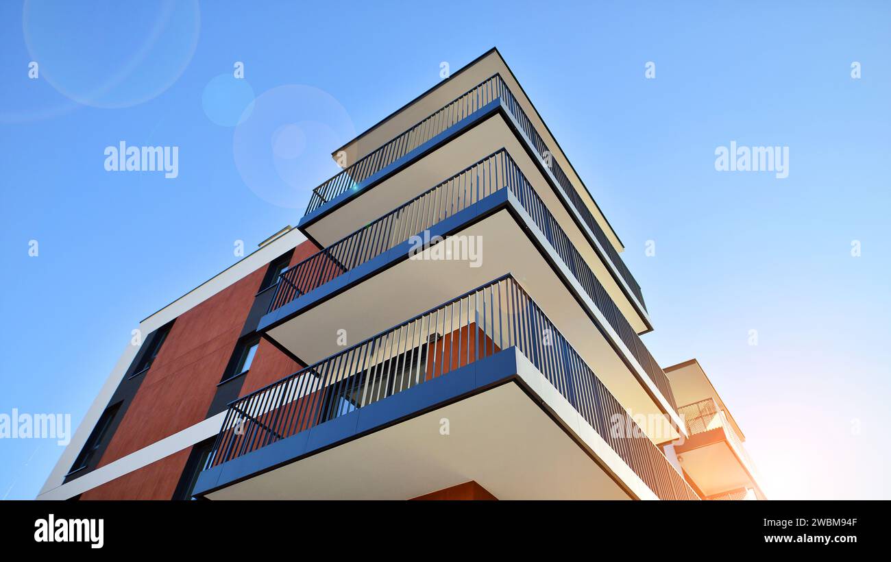 Residential area with modern apartment building. Facade of a modern ...