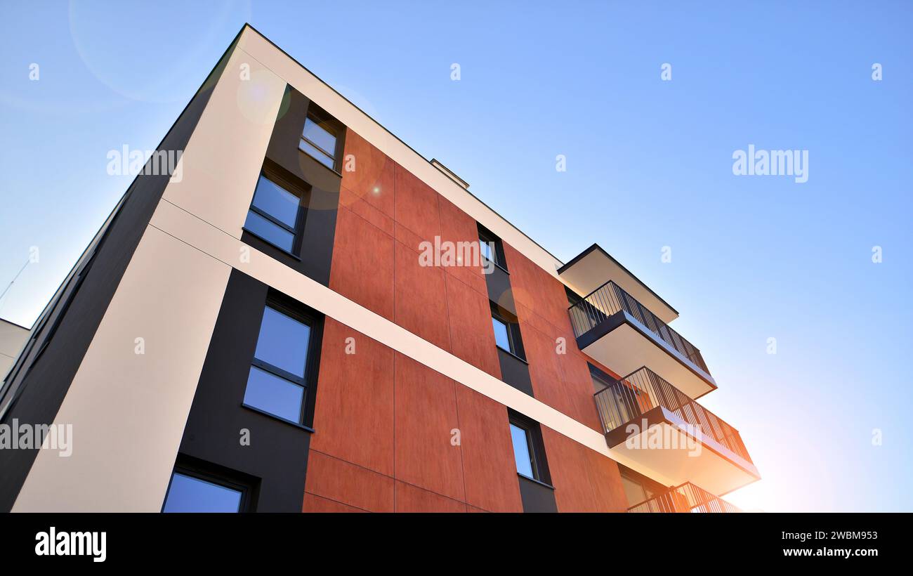 Residential area with modern apartment building. Facade of a modern ...