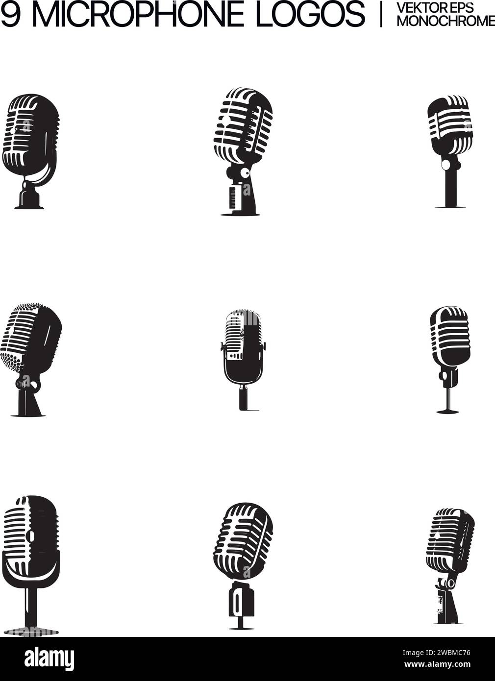 Retro mic microphone vector illustration. Design element for podcast or karaoke logo, label, emblem, sign. Vector illustration Stock Vector