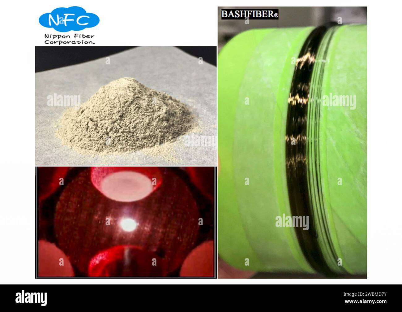 jsc2020e040946 (9/10/2020) --- A picture of roving fiber (right), which is made from fly ash (upper left) in a Japanese thermal power station. A mass production project for this fiber is in progress. Detailed properties are being investigated on the ISS. One of the tests was conducted at ELF from April to May (lower left). The Exposure test of of BASHFIBER® (ExHAM-Nippon Fiber-2) tests the resistance of a thread-like fiber to cosmic rays on the exterior of the International Space Station (ISS). BASHFIBER is a mixture of basalt rock and fly ash, with high resistance to acid and salt. The fiber Stock Photo
