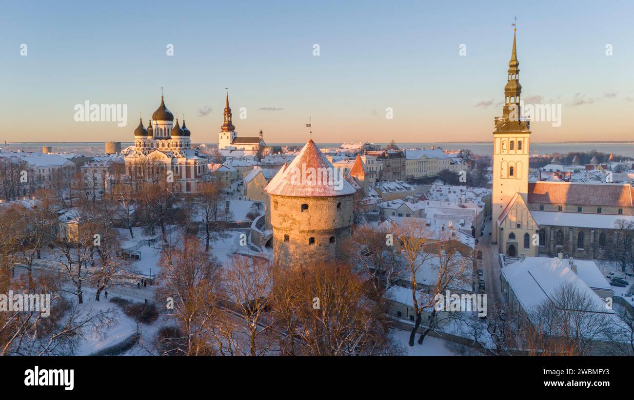 Tallinn old town aerial view during a cold winter day in Estonia Stock Photo