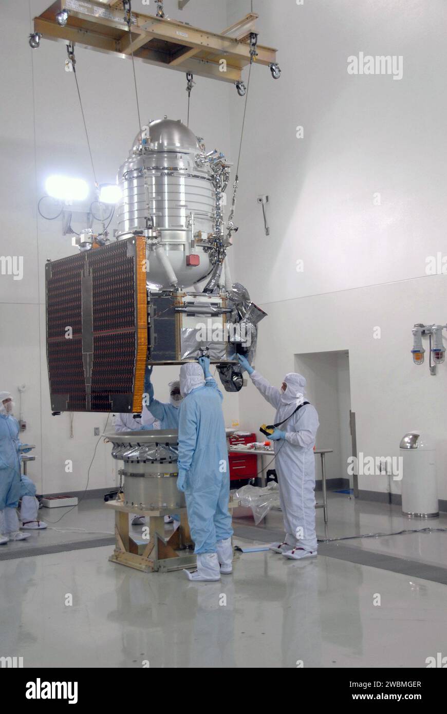 At Vandenberg Air Force Base, NASA’s WISE spacecraft is positioned on a ...