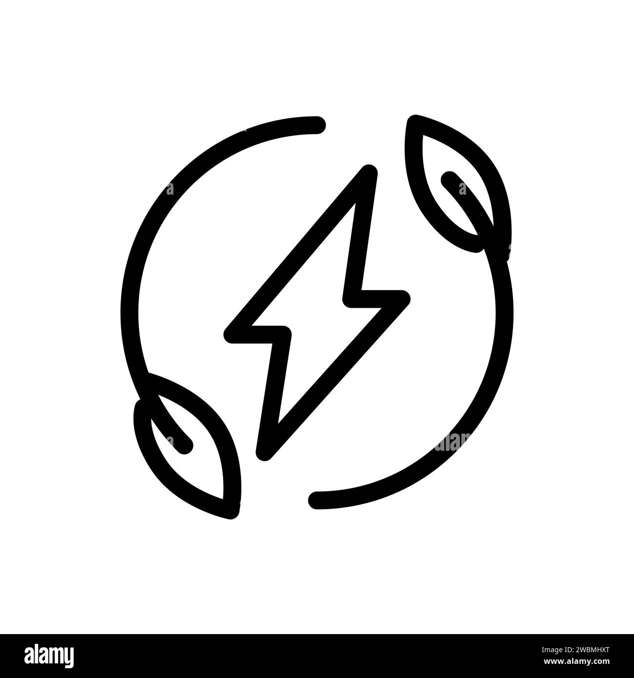 Vector line icon recycle energy in circle with leaf isolated on white ...