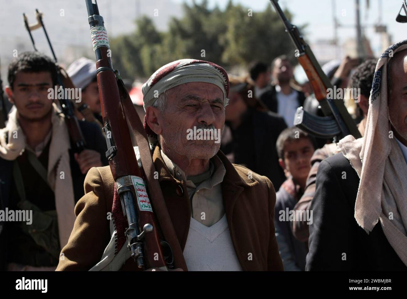 Sanaa, Sanaa, Yemen. 11th Jan, 2024. Newly recruited Houthi fighters