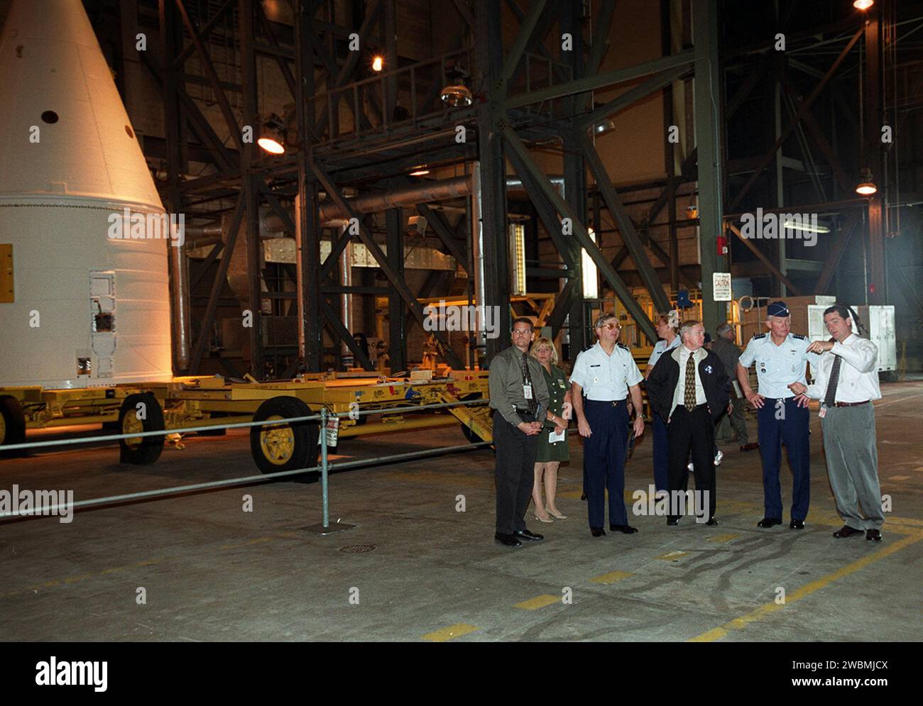 Dave King, director of Shuttle Processing, explains aspects of the ...