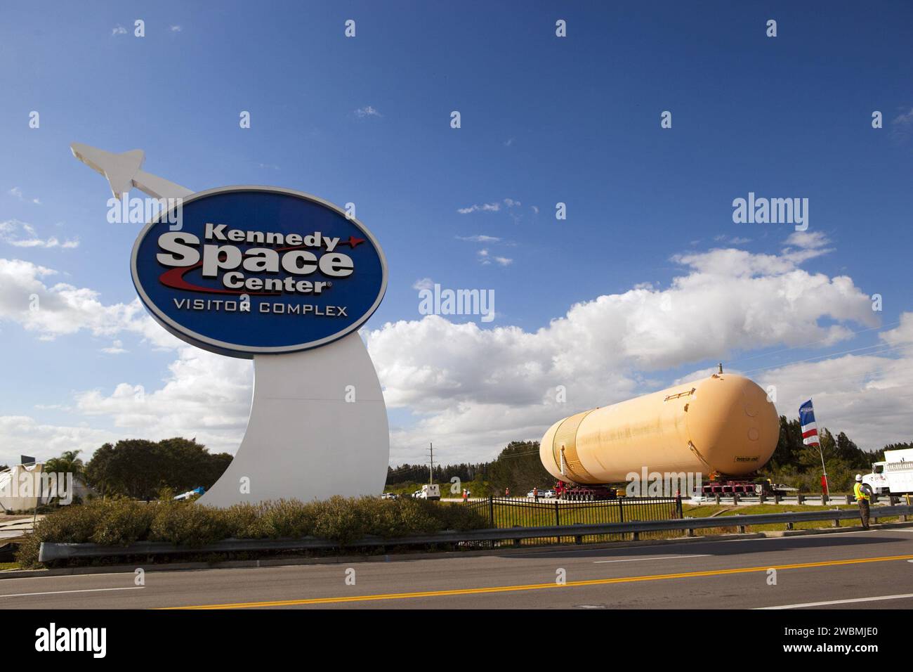 CAPE CANAVERAL, Fla. A truck hauls a fullsize display of a space shuttle external fuel tank