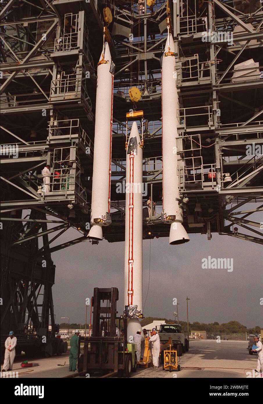 A Delta 7925 rocket at Launch Pad 17-A will carry the Mars Odyssey ...