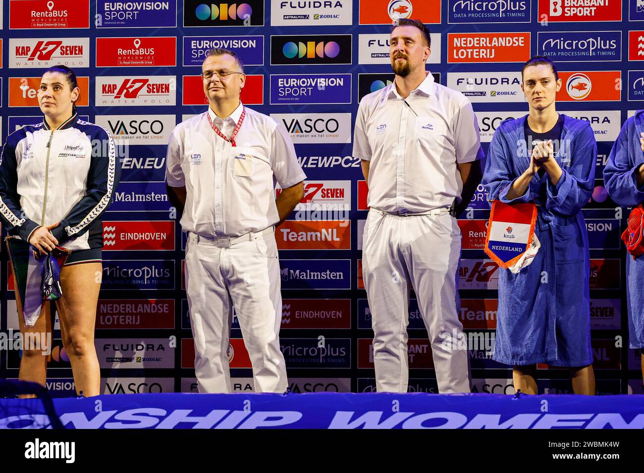 EINDHOVEN, NETHERLANDS - JANUARY 11: Referee Radoslaw Koryzna, Referee Philip Uhlig competing in the Netherlands during Italy of the European Waterpolo Championships 2024 Semi Final Women at Pieter van den Hoogeband Swimming Stadium on January 11, 2024 in Eindhoven, Netherlands . ( Credit: BSR Agency/Alamy Live News Stock Photo