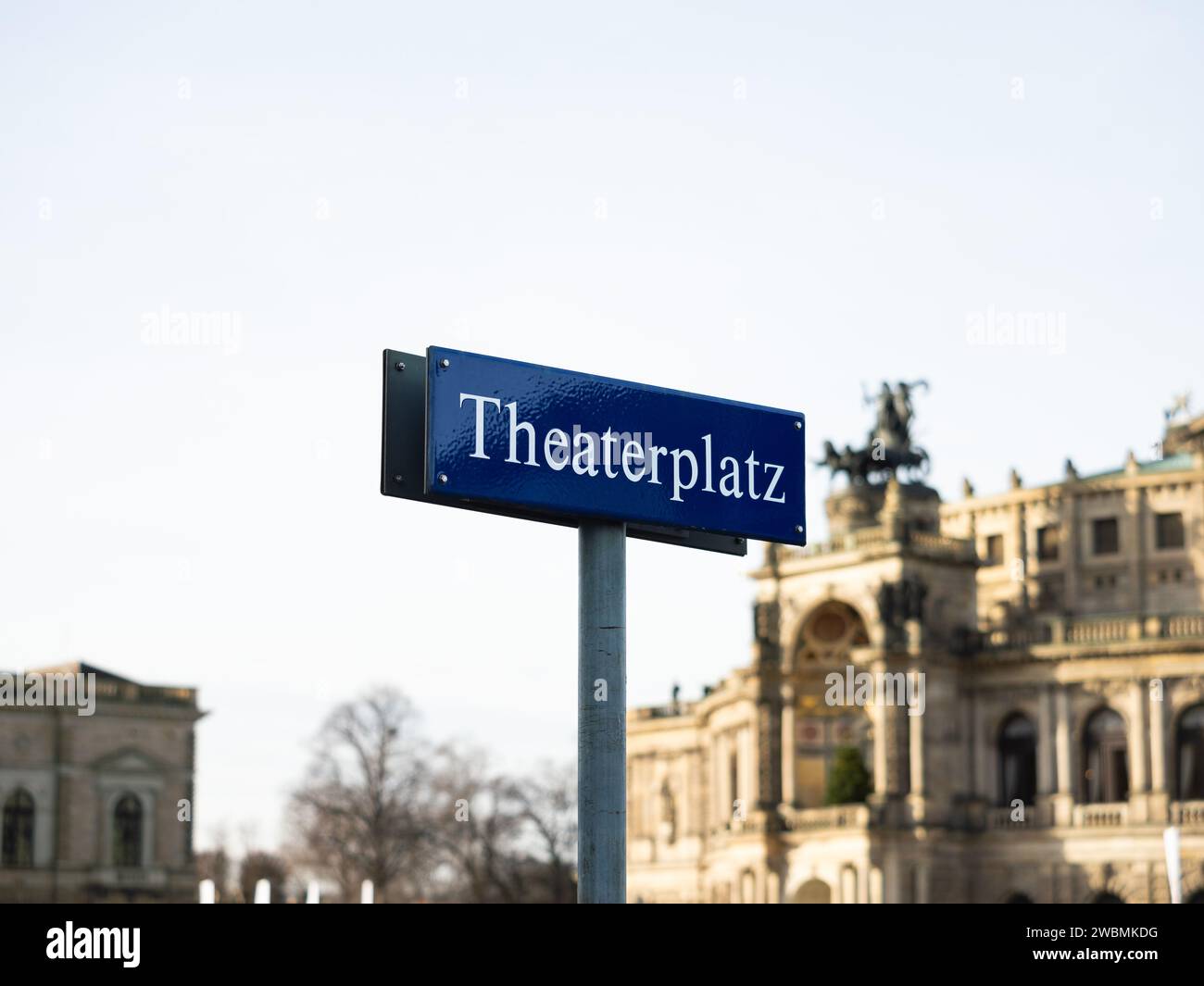 Theaterplatz in Dresden, Germany. The famous Semperoper is in the background. The baroque opera building is a travel destination in the city. Stock Photo