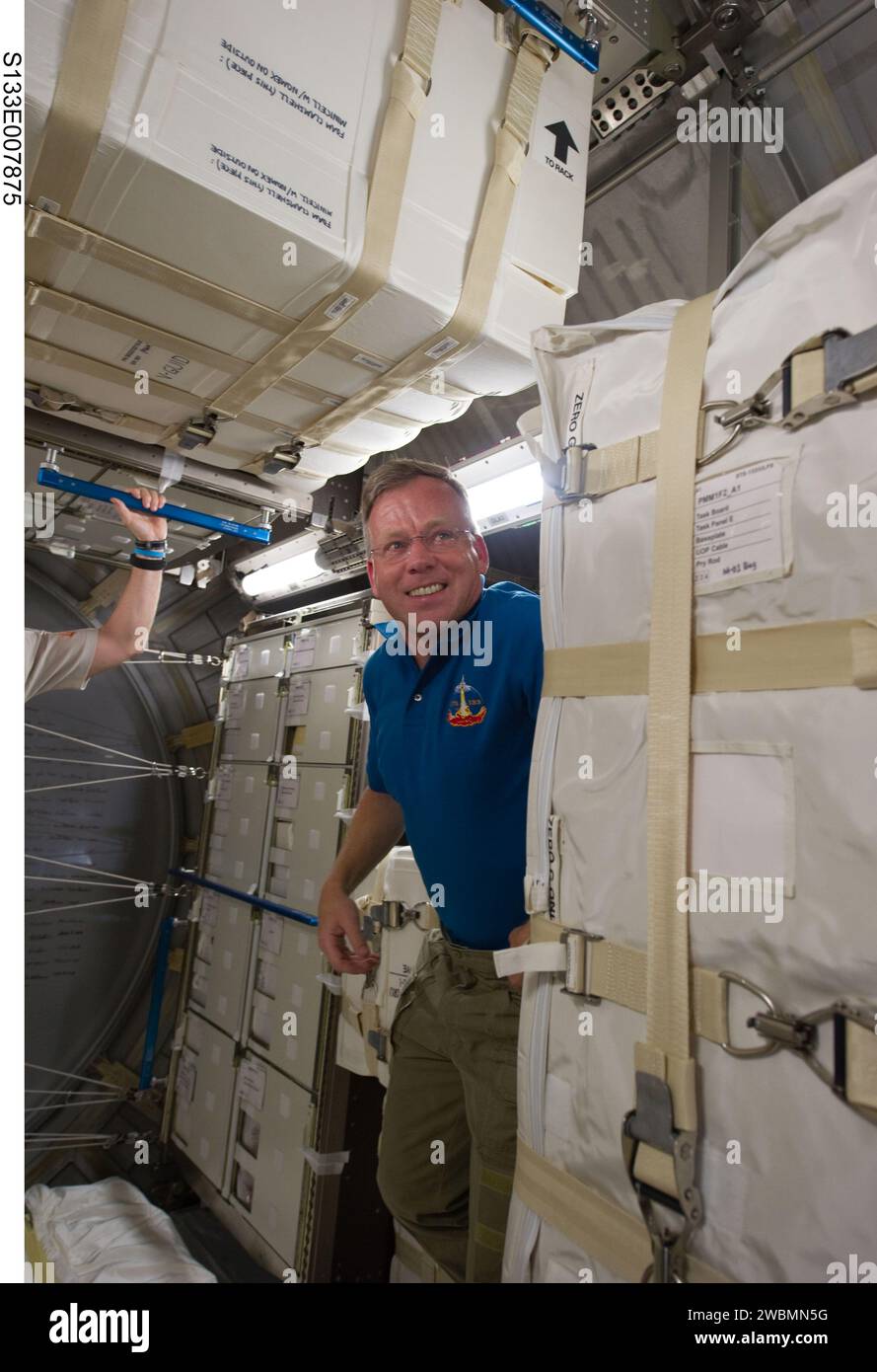 STS-133 commander Steve Lindsey is shown in the newly-installed ...