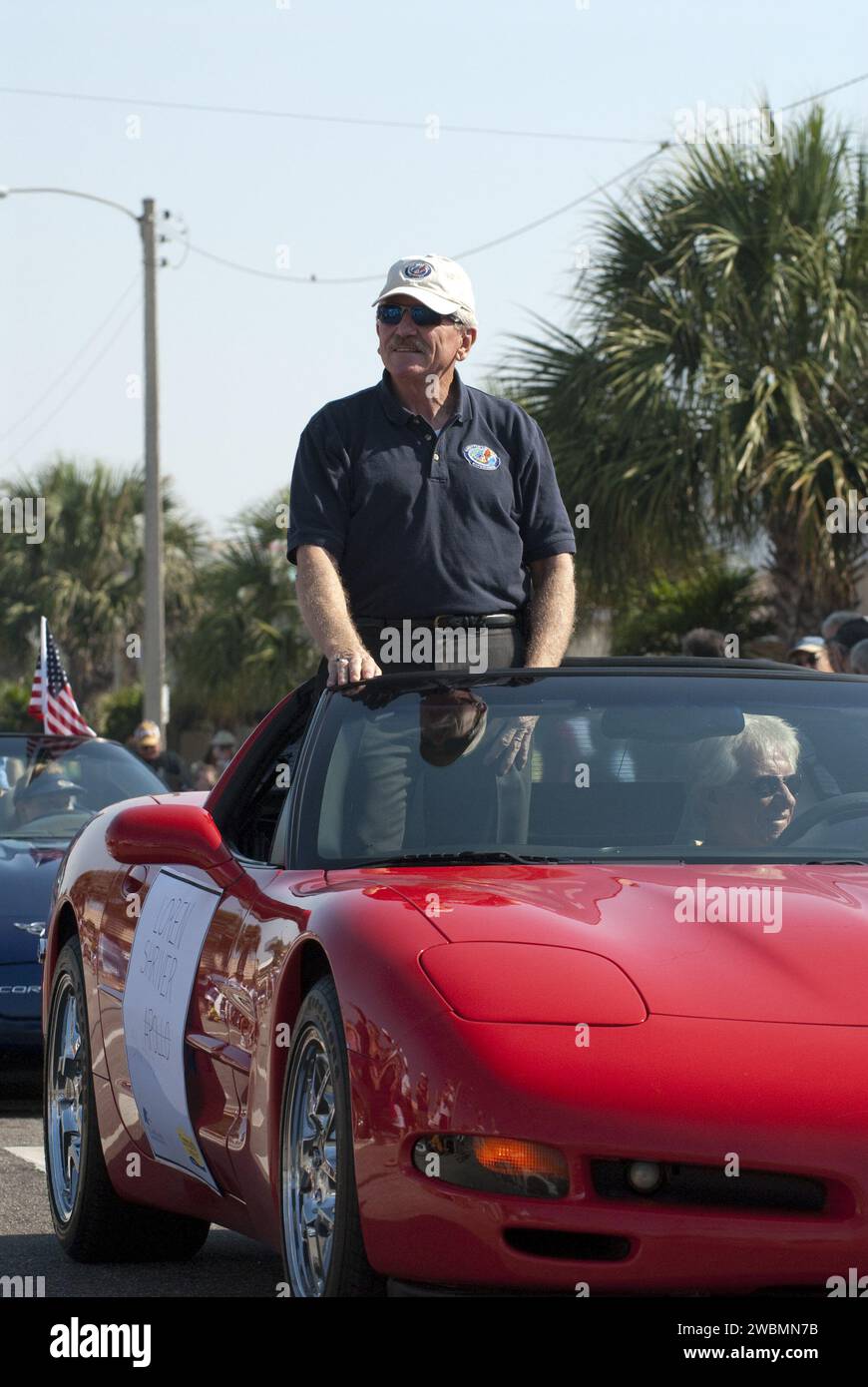 Cape Canaveral, Fla. -- Retired space shuttle astronaut Loren Shriver Hauck greets spectators from a Chevrolet Corvette during a commemorative parade in Cocoa Beach, Fla.        A group of current and retired NASA astronauts gathered in Cocoa Beach to commemorate NASA’s 50 years of accomplishments and to honor astronaut Alan Shepard’s Mercury/Freedom 7 suborbital flight May 5, 1961.The event was marked by a parade, with the astronauts riding in a fleet of Chevrolet Corvettes that corresponded with the time period of their space missions. Members of the Cape Kennedy Corvette Club, a group estab Stock Photo