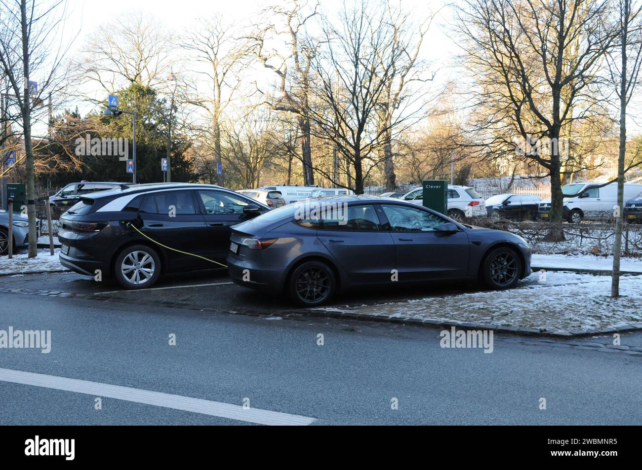 Copenhagen, Denmark /11 January 2024/.Electric cars been chare at